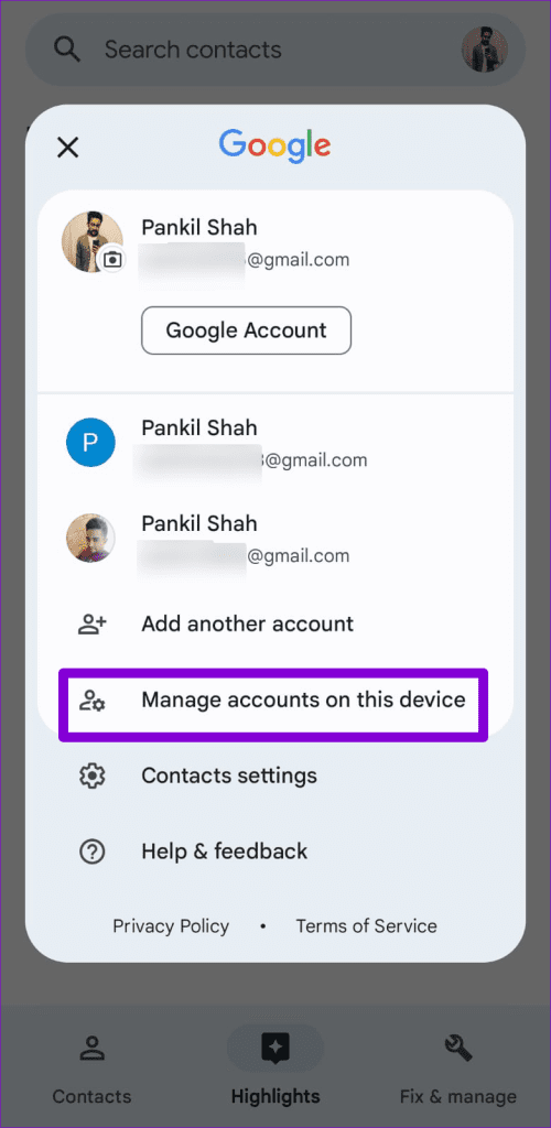 Manage Accounts in the Contacts App
