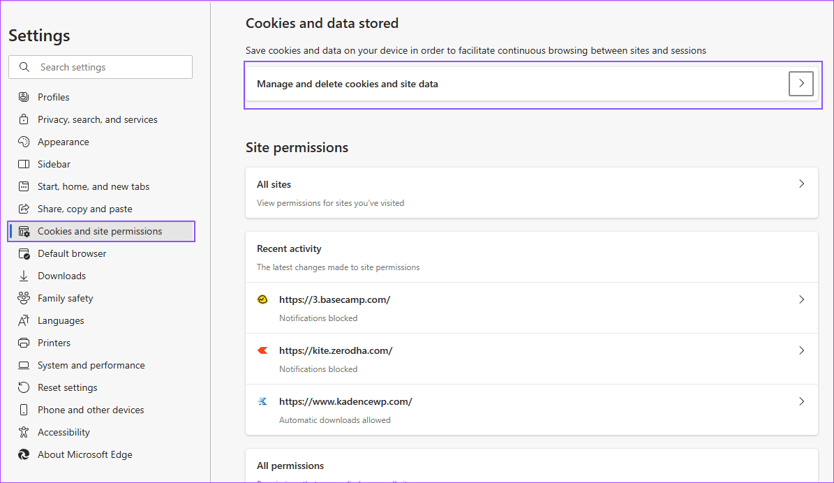 Manage Delete Cookies Site Data Microsoft Edge