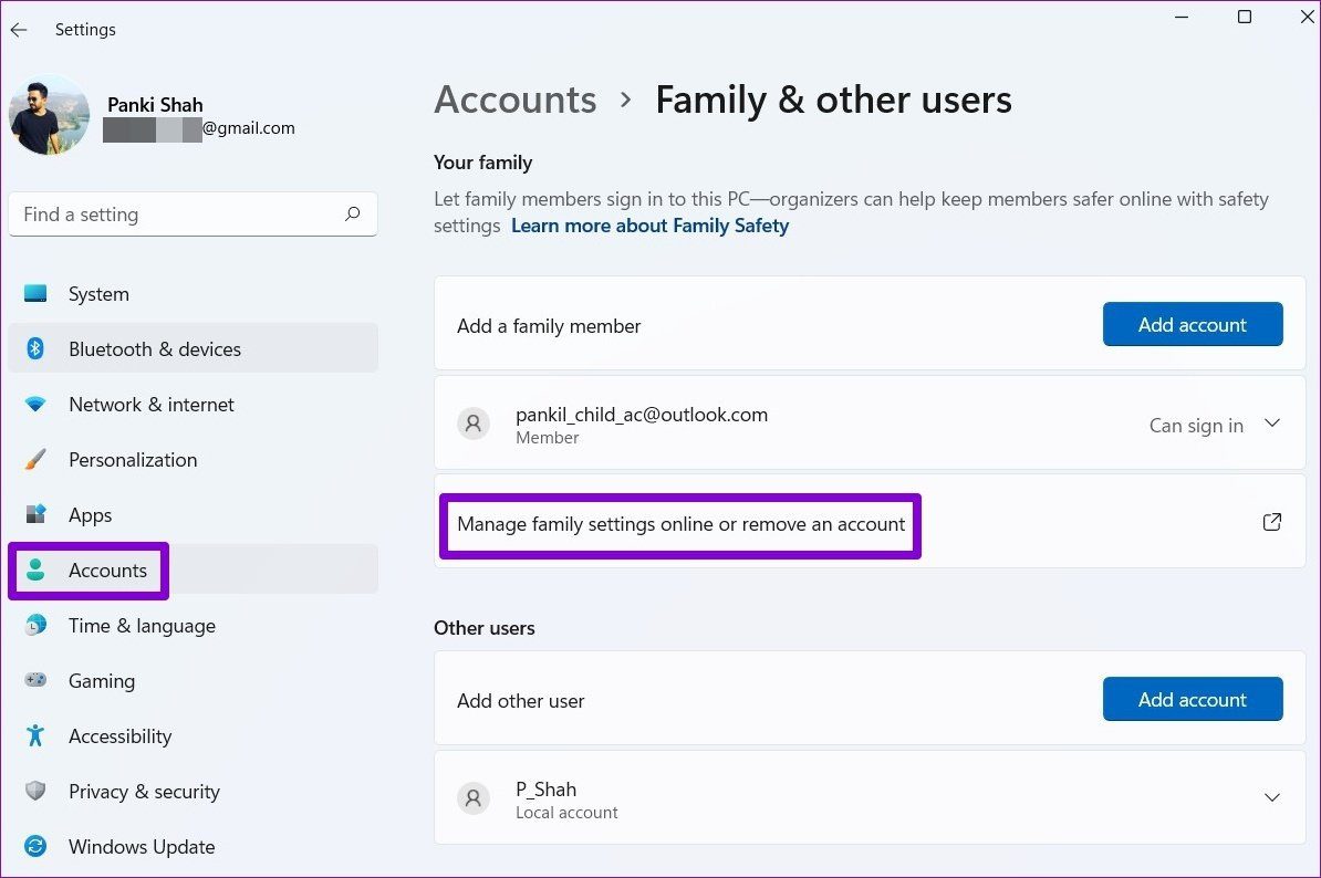 Manage Family Settings