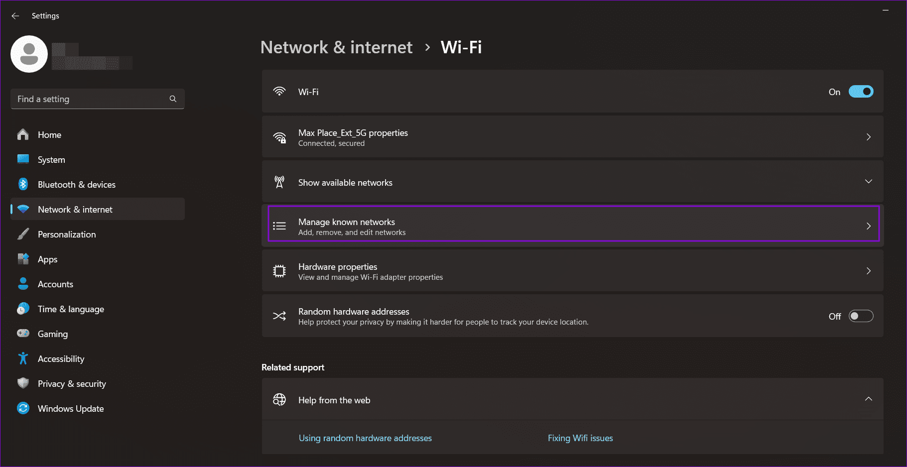 Manage Known Network Settings On PC