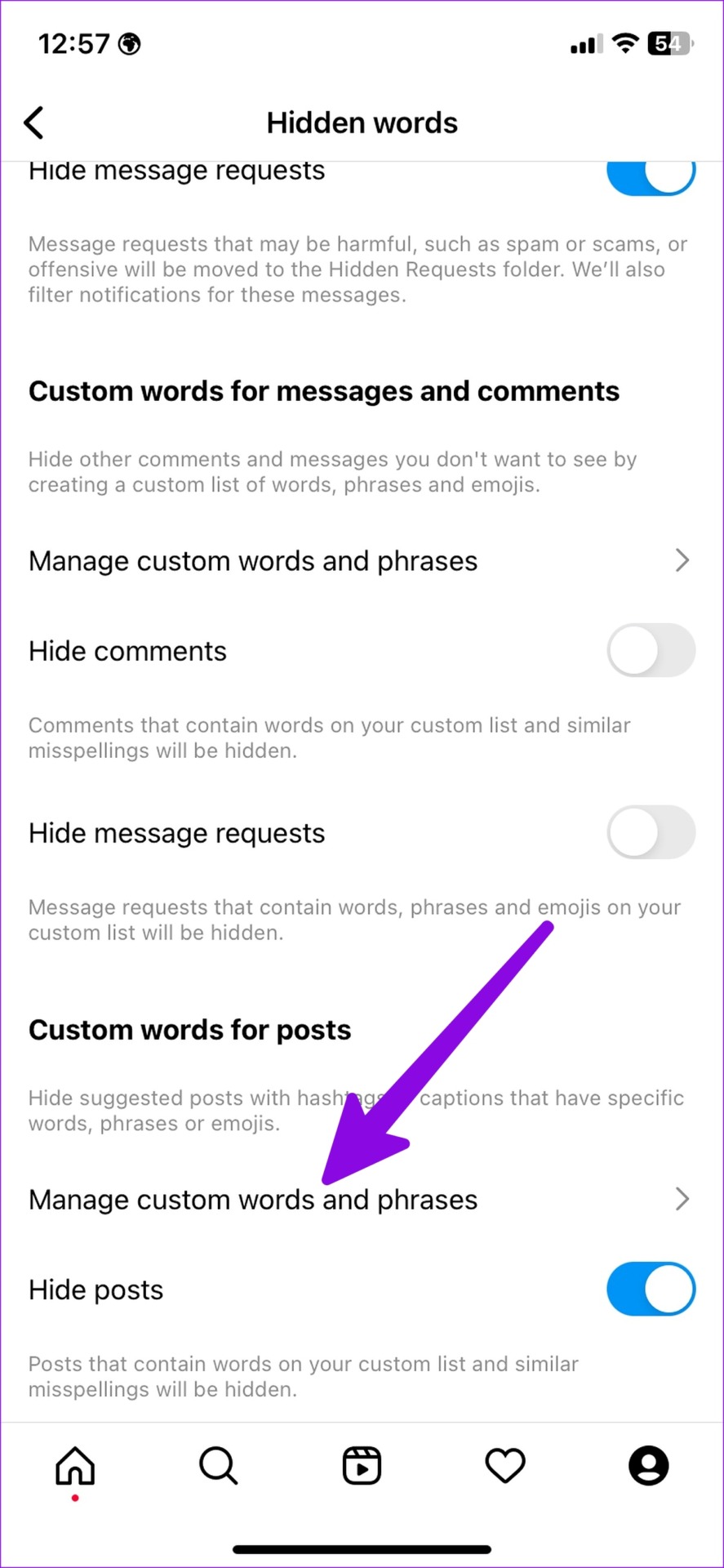 hide custom words in Instagram