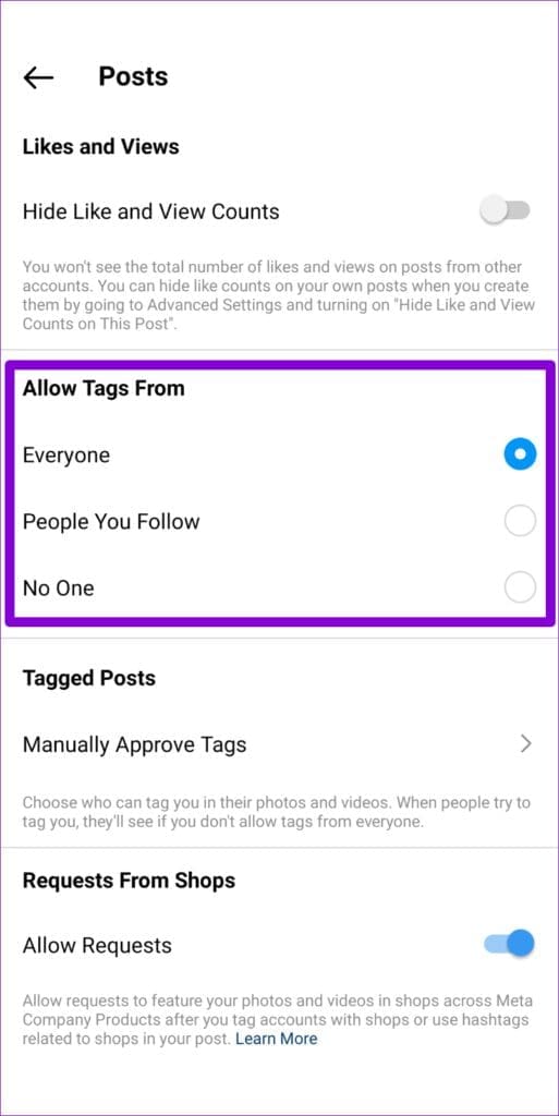 Manage Tags on Instagram