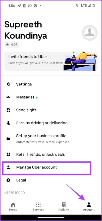 Manage Uber Account