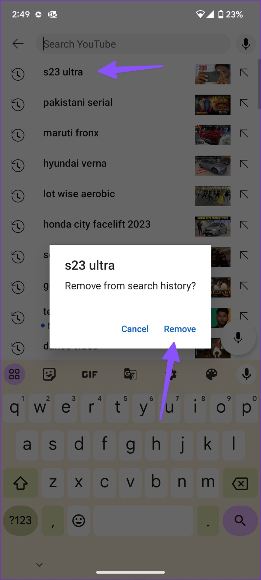 remove youtube search history