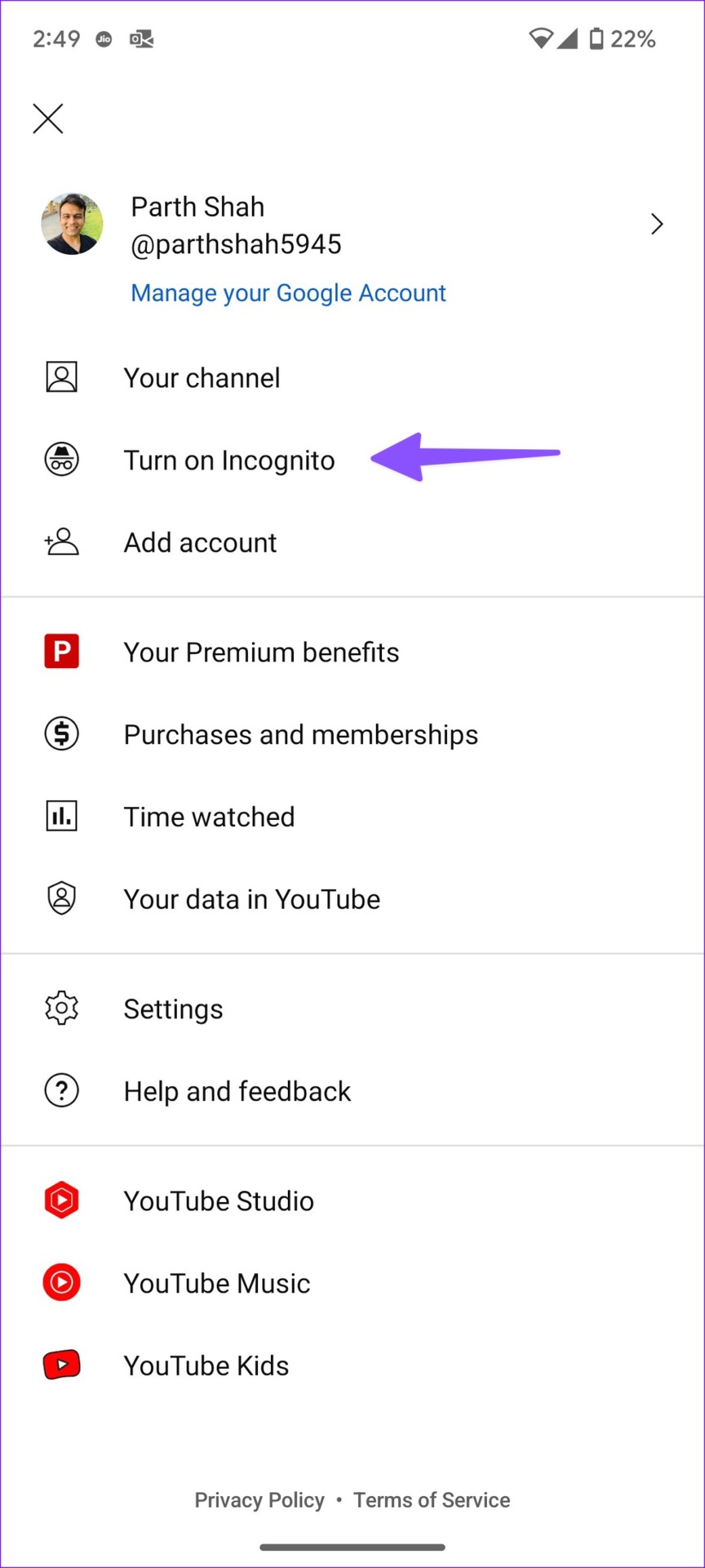 enable youtube incognito