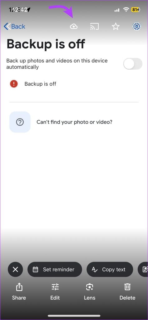 Tap the image and select Back up icon from top bar.