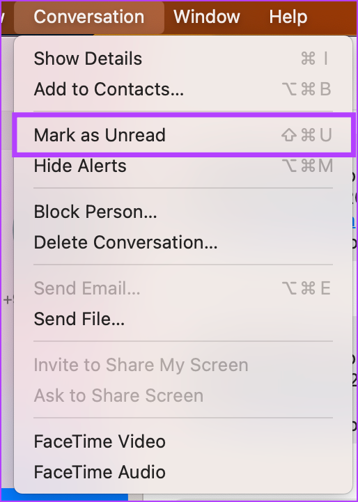 Select conversation and then Mark as Unread