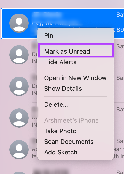 Right-click and select Mark as Unread