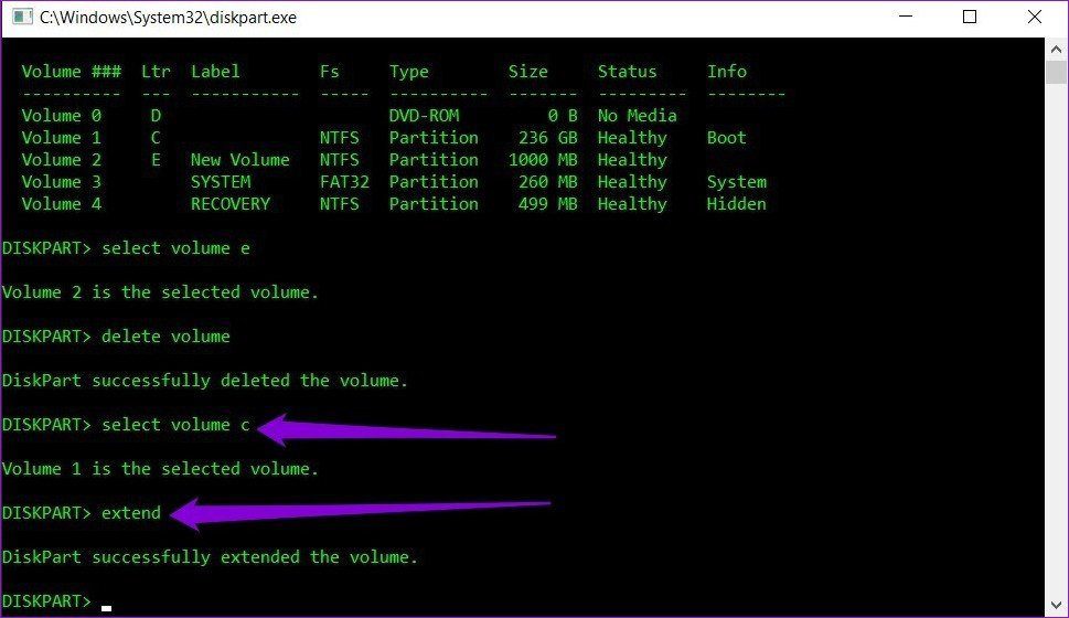 Merge Partition using Command Prompt