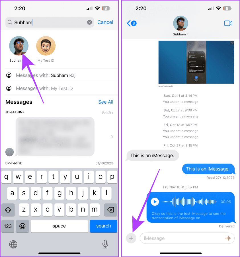 Message Yourself on iMessage on iPhone