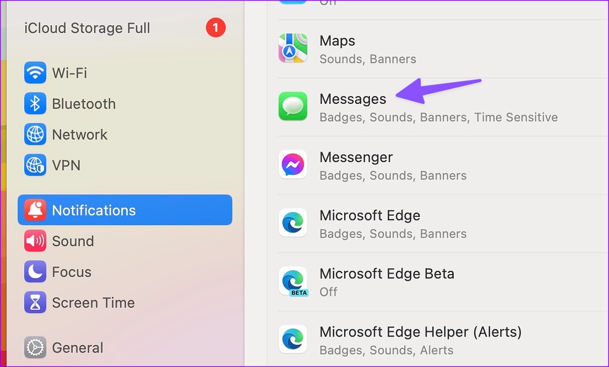 Messages notifications on Mac