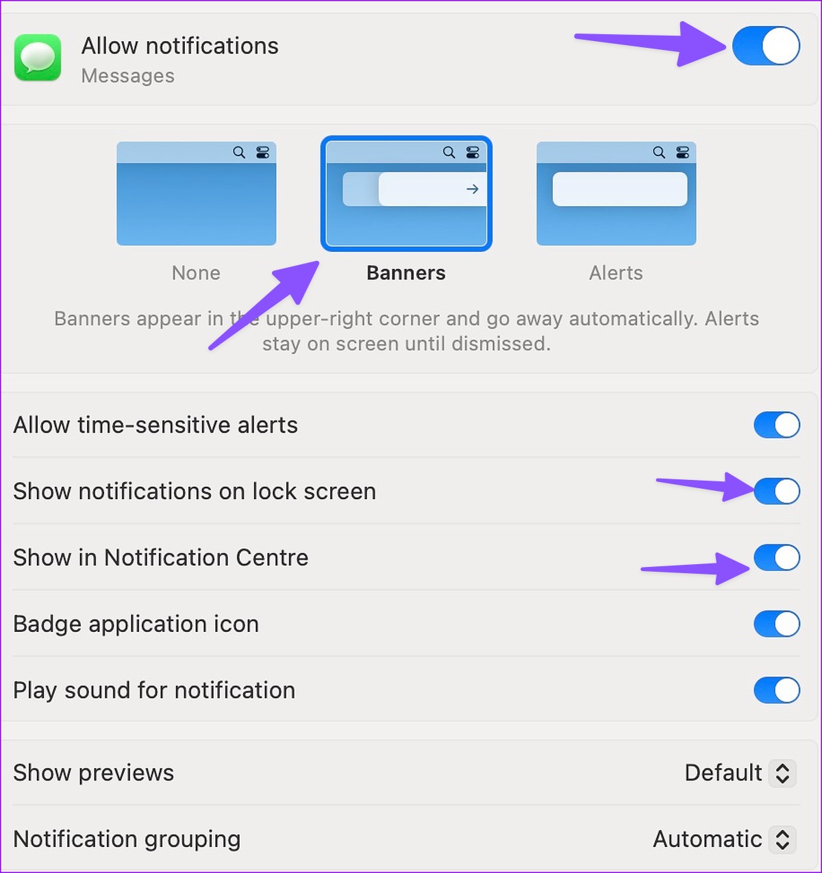enable messages notifications on Mac