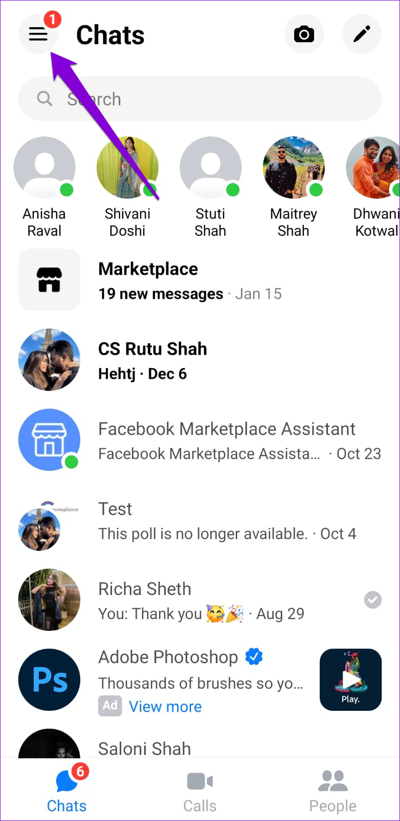 Messenger App Menu