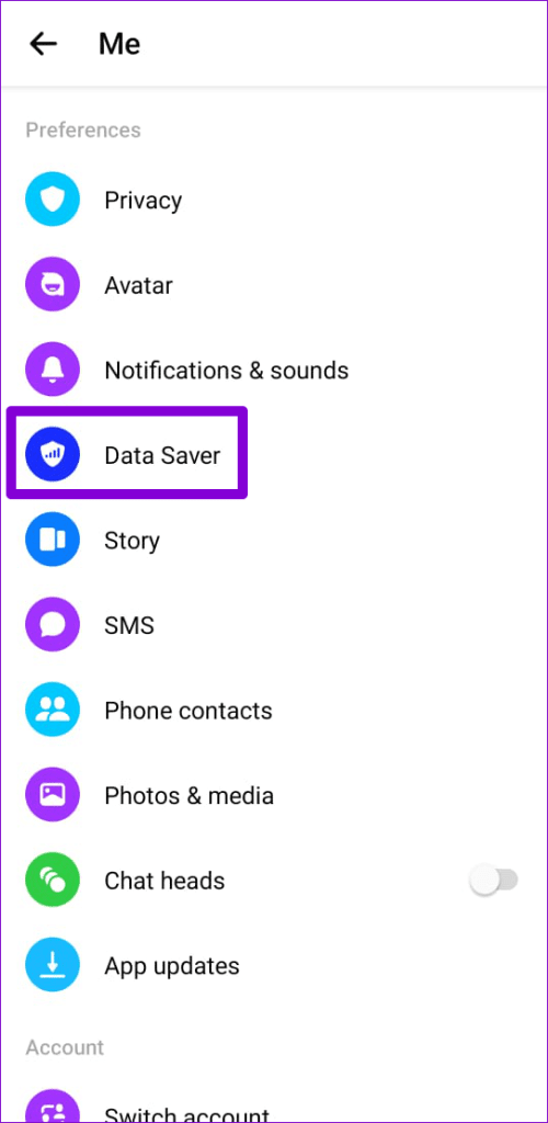 Messenger Data Saver Option