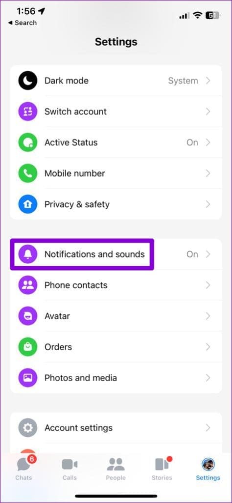 Messenger Notification Settings on iPhone