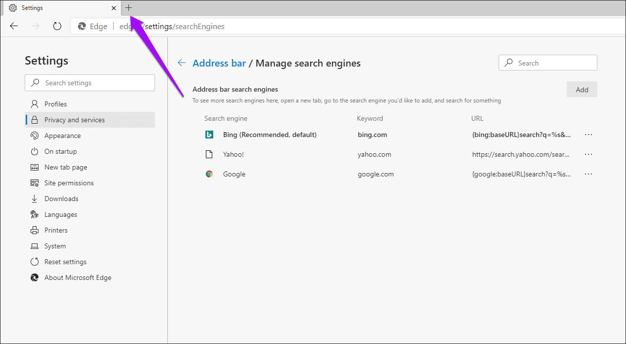 Microsoft Edge Chromium Change Search Engine 6