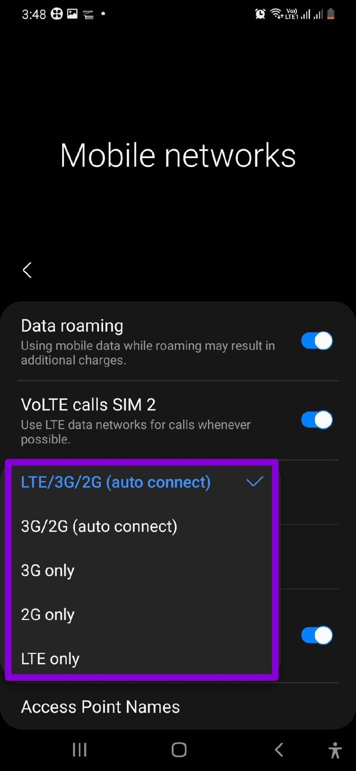 Mobile Networks Settings on Samsung Phone