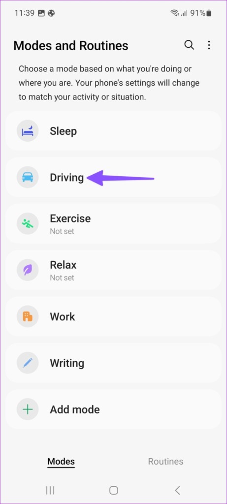 Driving mode on Samsung Galaxy phone