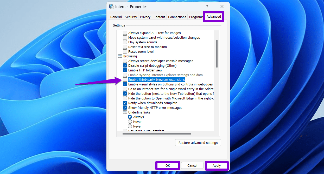 Modify Internet Properties on Windows
