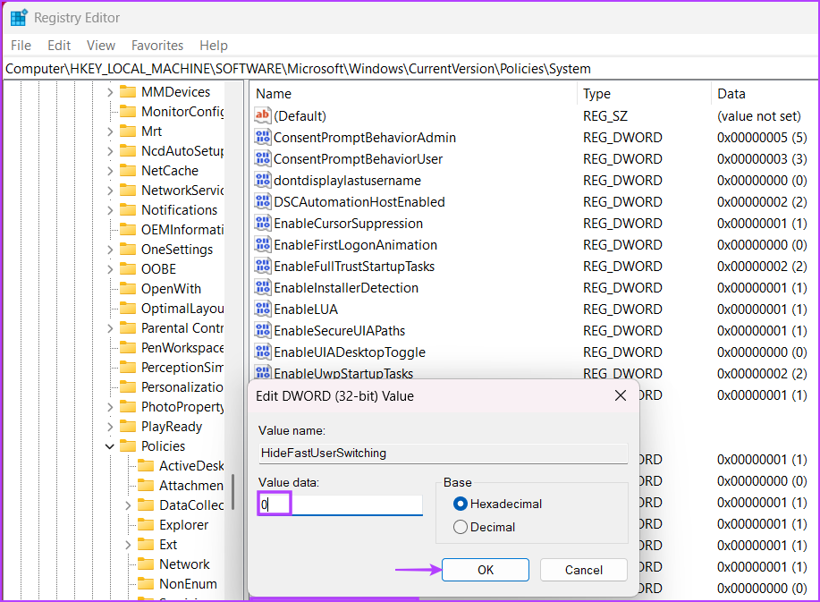 setting values in the new registry key
