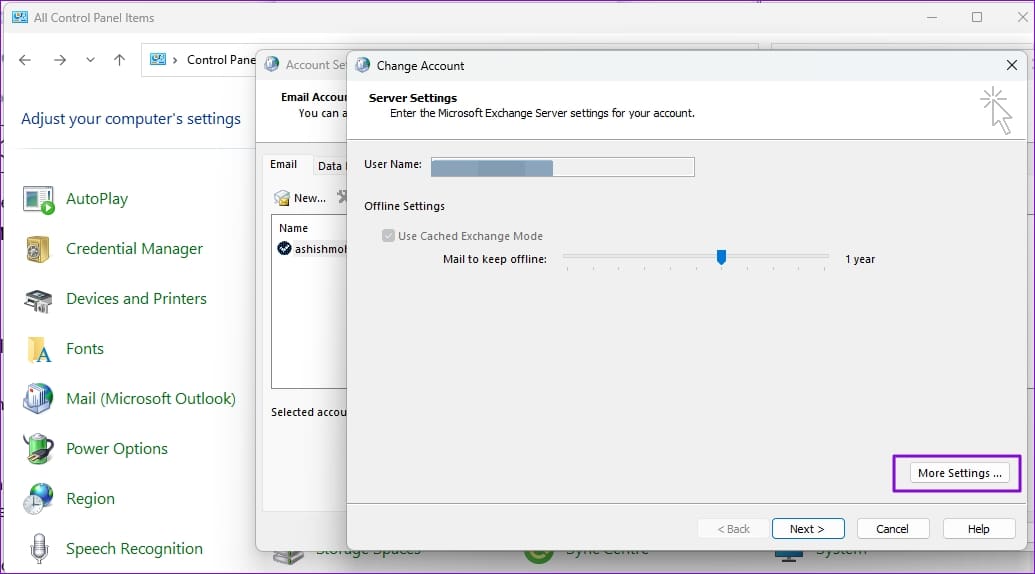 More Settings Server Settings Email Accounts - 2