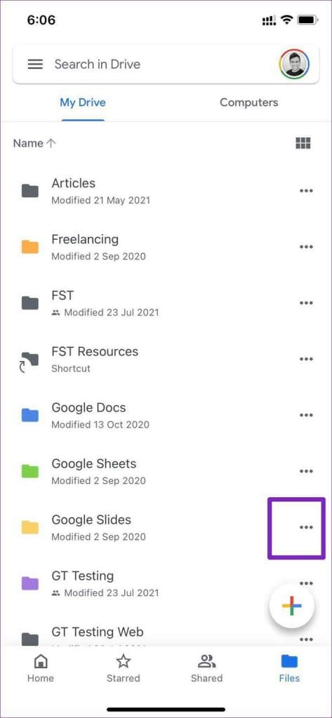 More options for folder