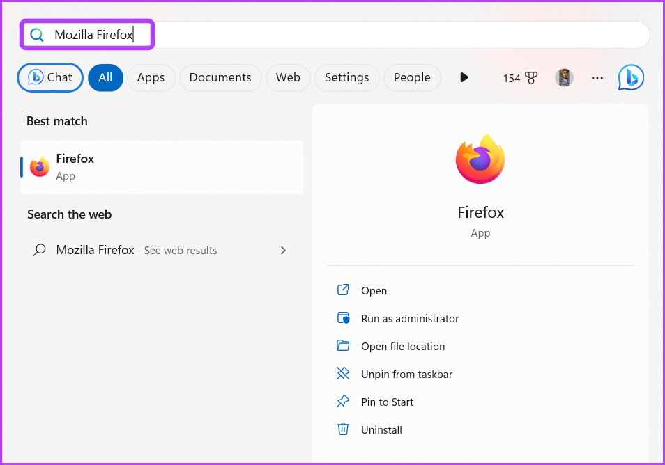 Mozilla Firefox in Start menu