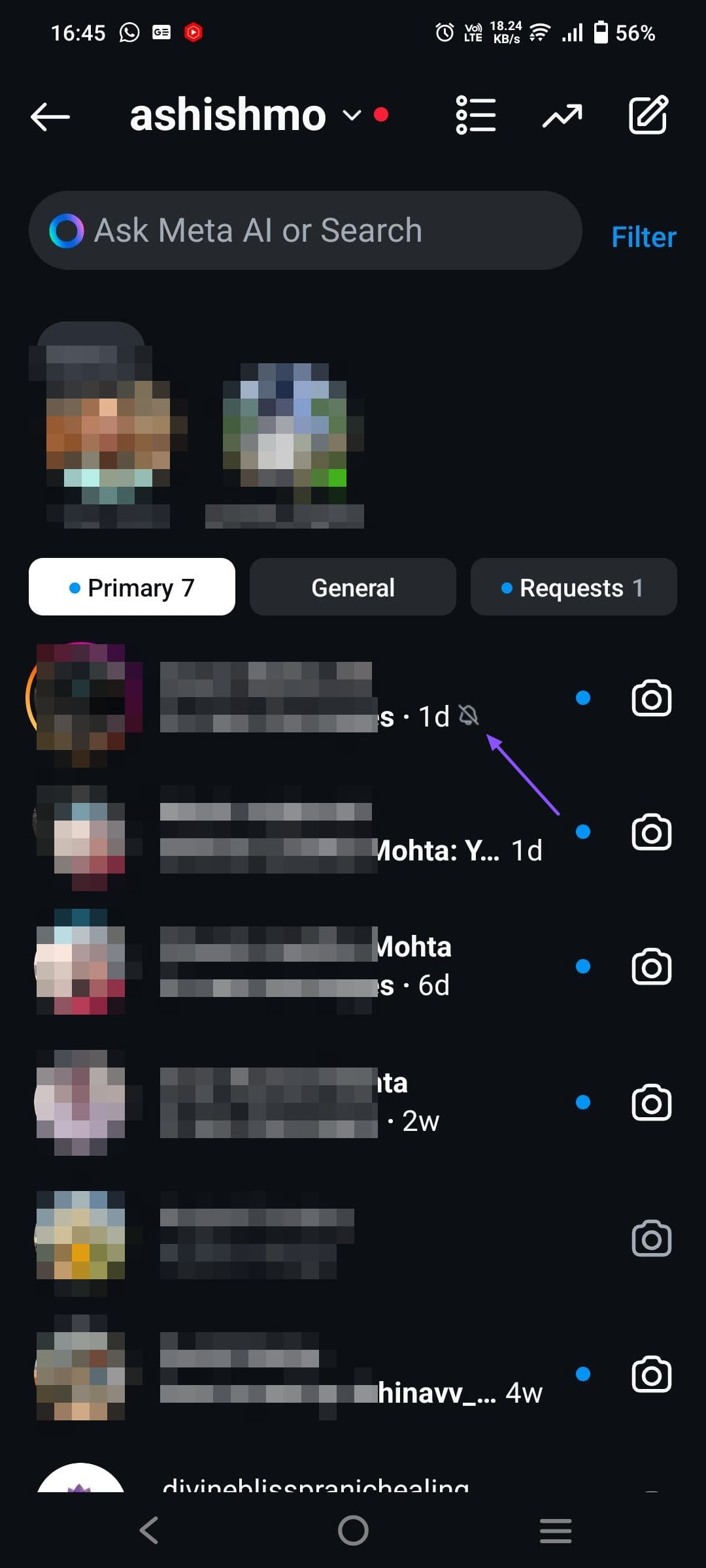 Muite icon next to Contact on Instagram