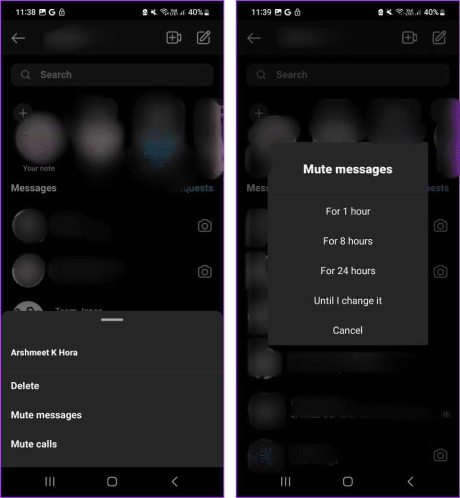 Long-press message and tap mute