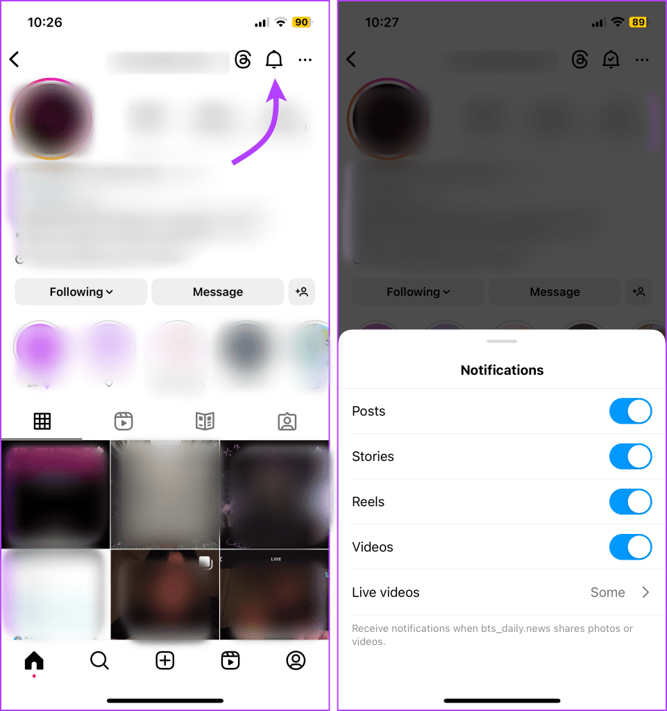 Tap the bell icon and then toggle on mute options