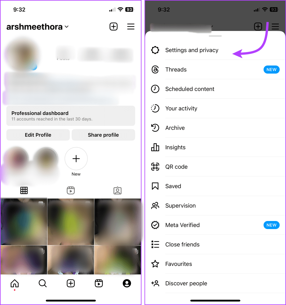 Select the three-line icon and then Settings and privacy