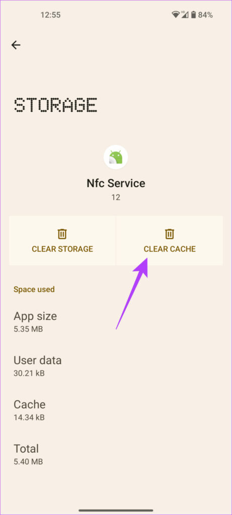 clear cache of NFC services