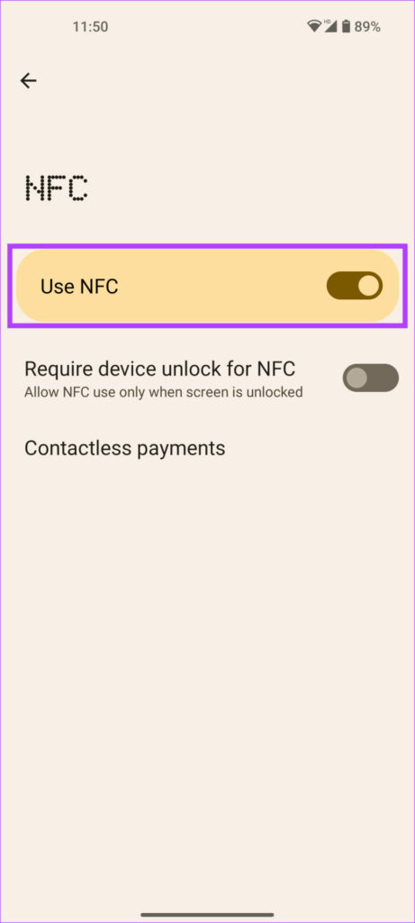 enable NFC toggle