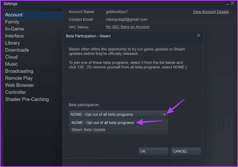 NONE – Opt-out of all Steam client beta programs