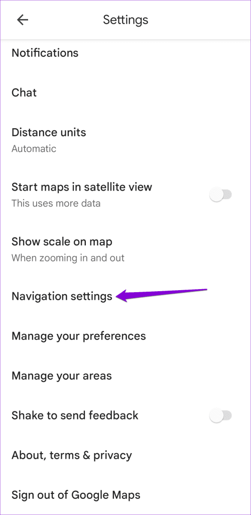 Navigation Settings in Google Maps