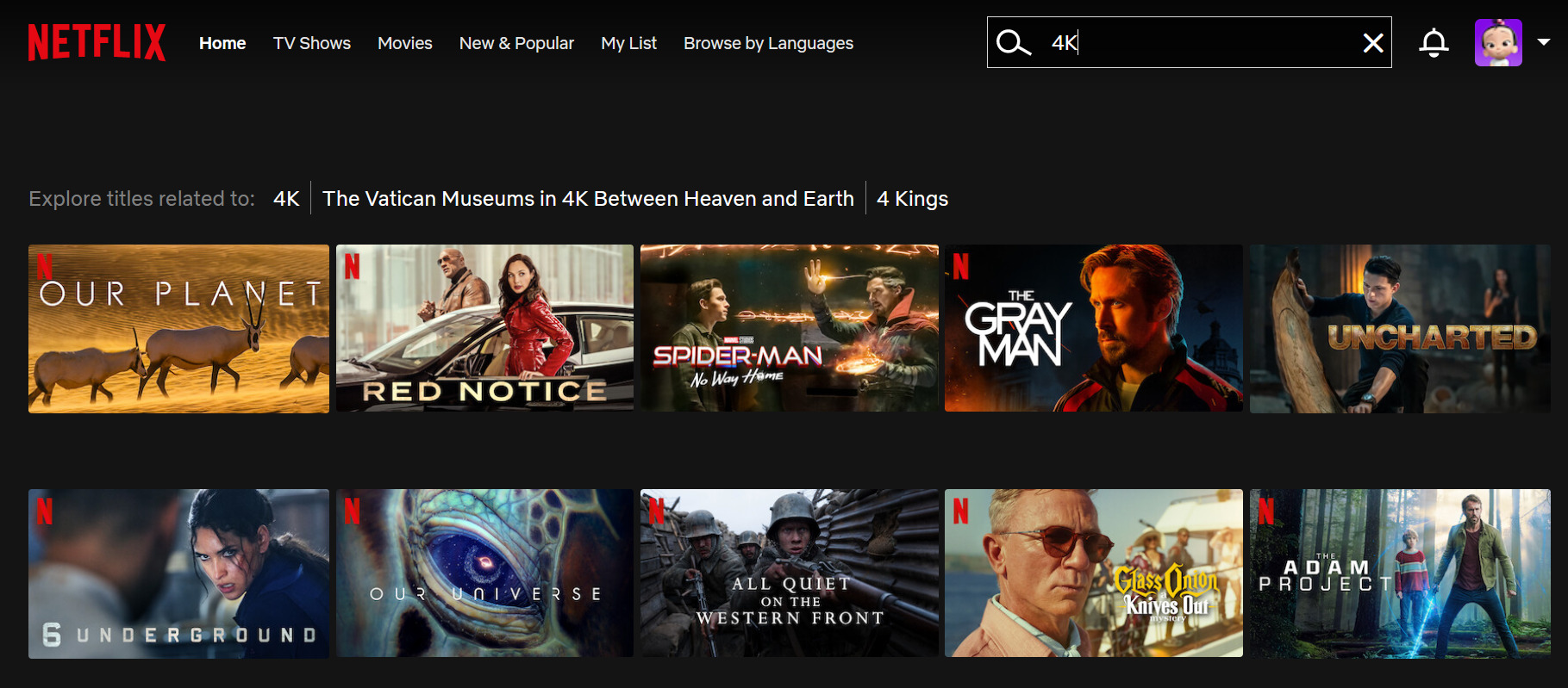 Search for 4K content on Netflix