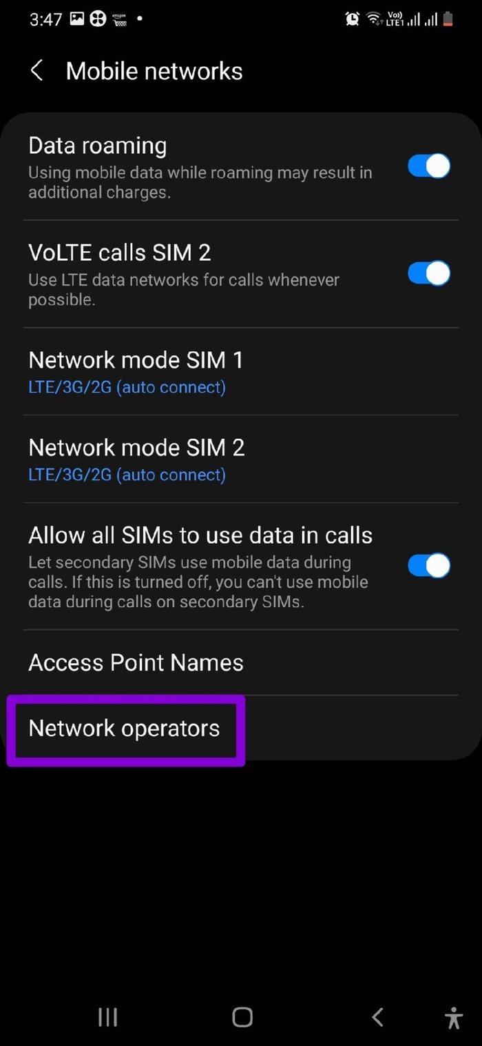 Network Operators Settings on Samsung Phone