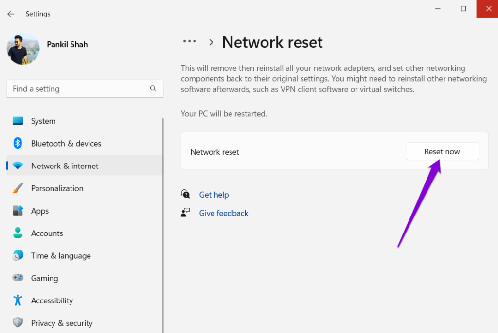Network Reset on Windows 11