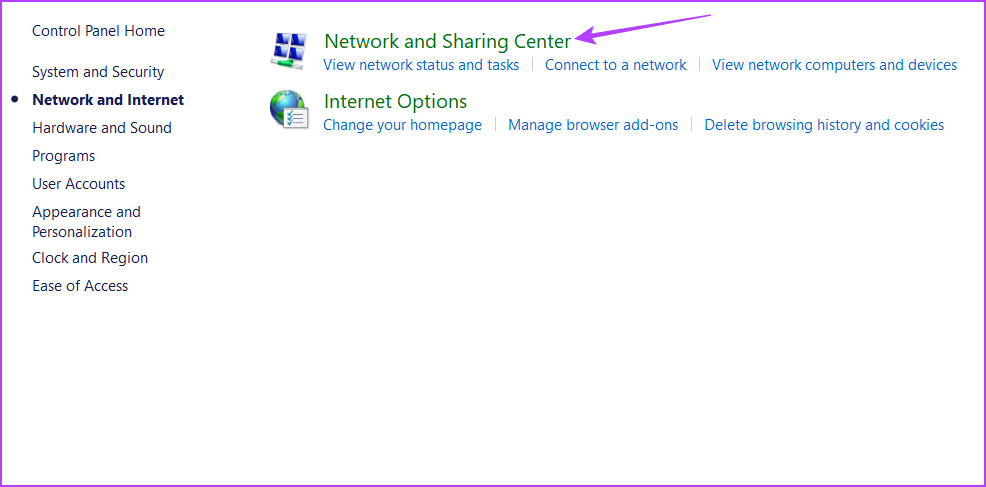 Network and Sharing Center in Control Panel