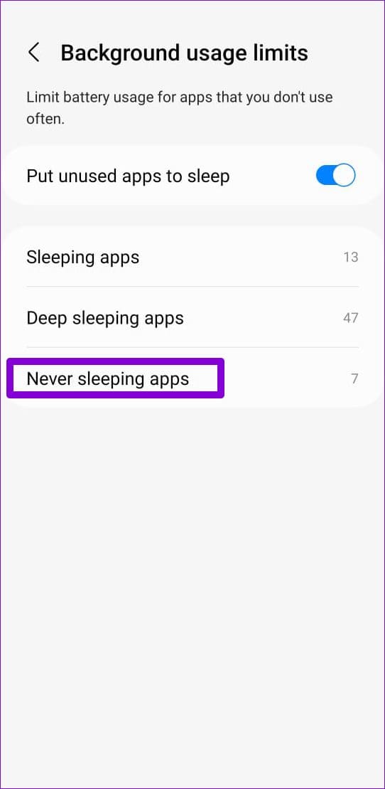 Never Sleeping Apps on Samsung Phone