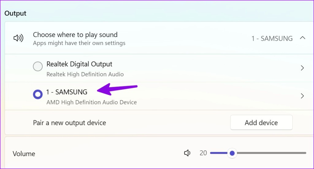 select default speakers on Windows