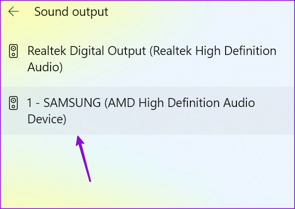 select sound output on Windows