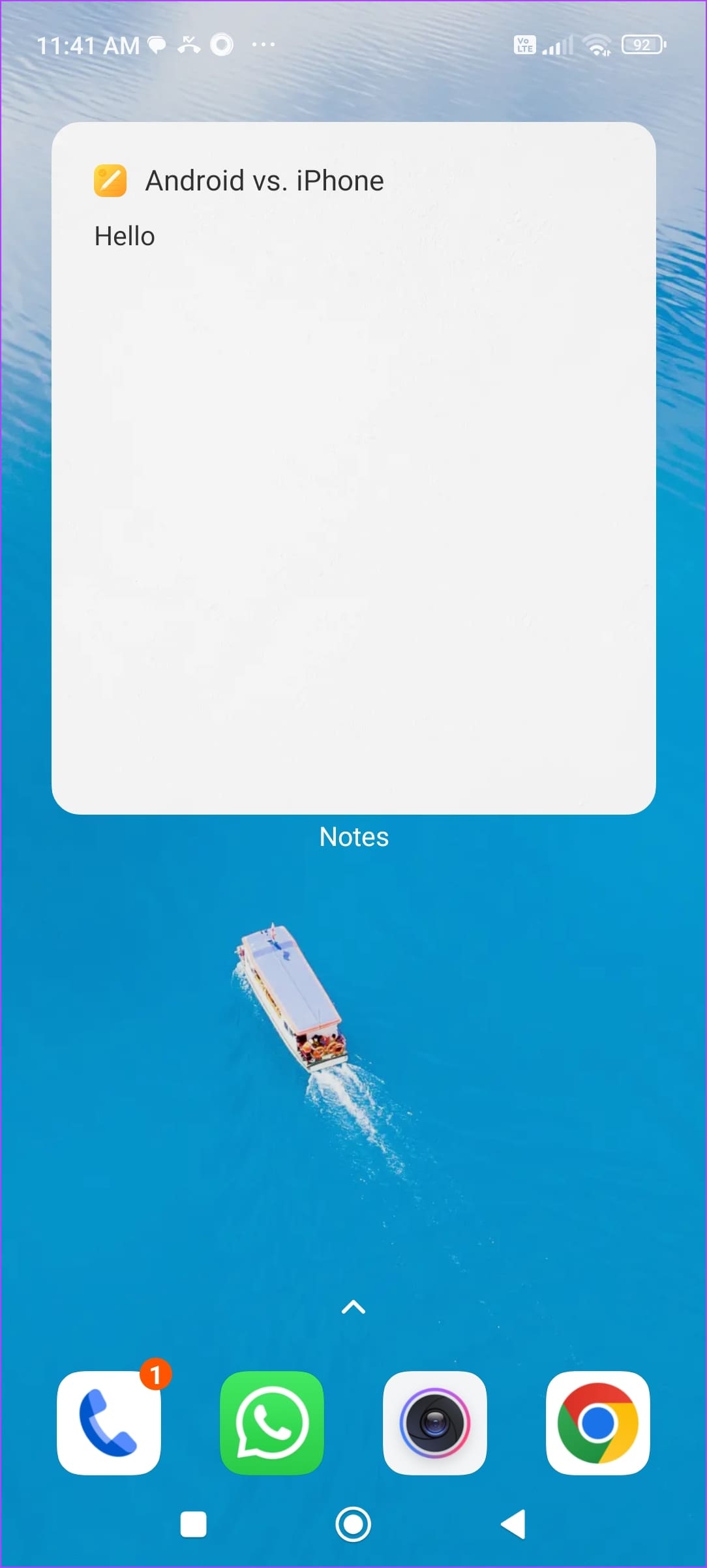 Note Added to Homescreen