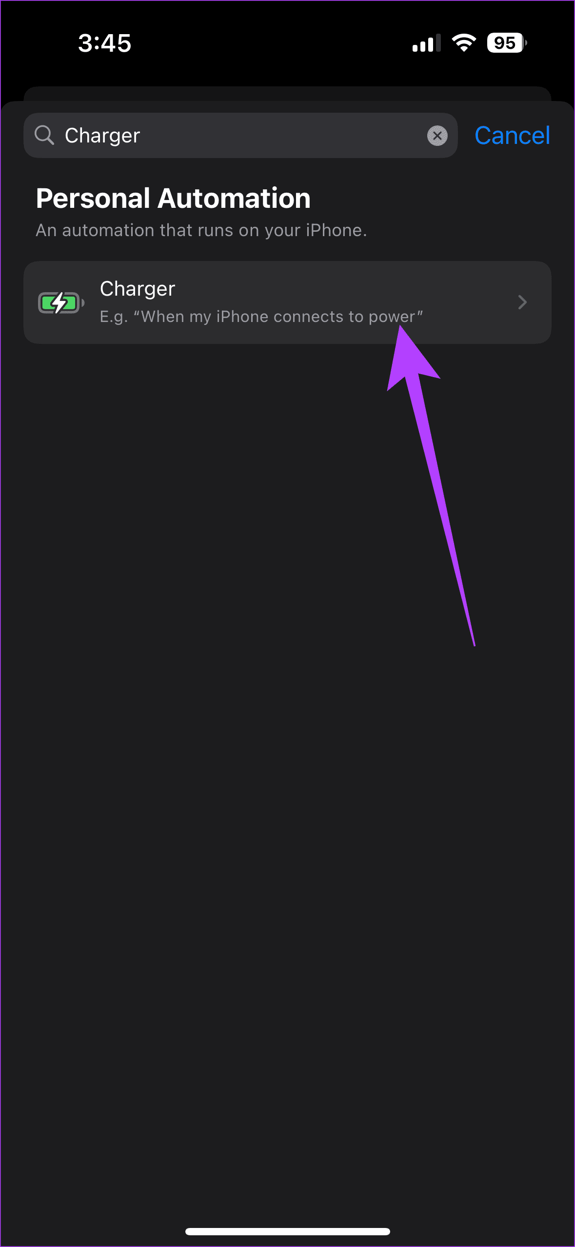 Now search for Charger and then tap on the result that pops up