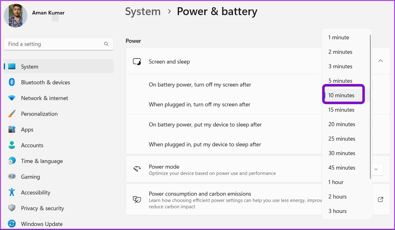 _ On battery power,[設定]put device to sleep after option