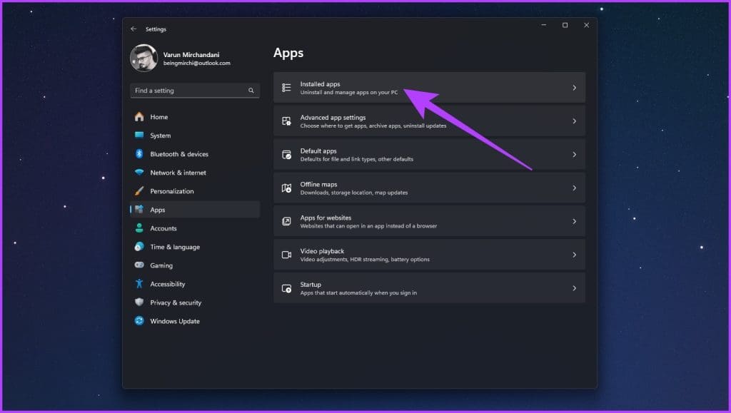 On your Windows PC press the Windows I keys together to open Settings. Inside navigate to Apps Installed Apps 1