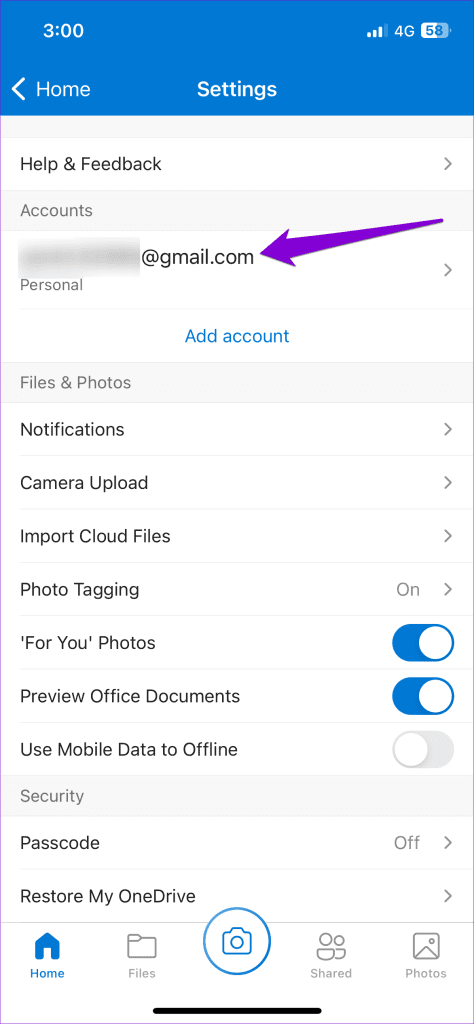 OneDrive Accounts on iPhone 1