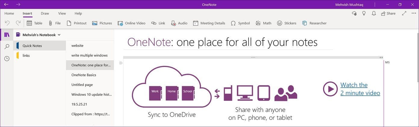 OneNote media support