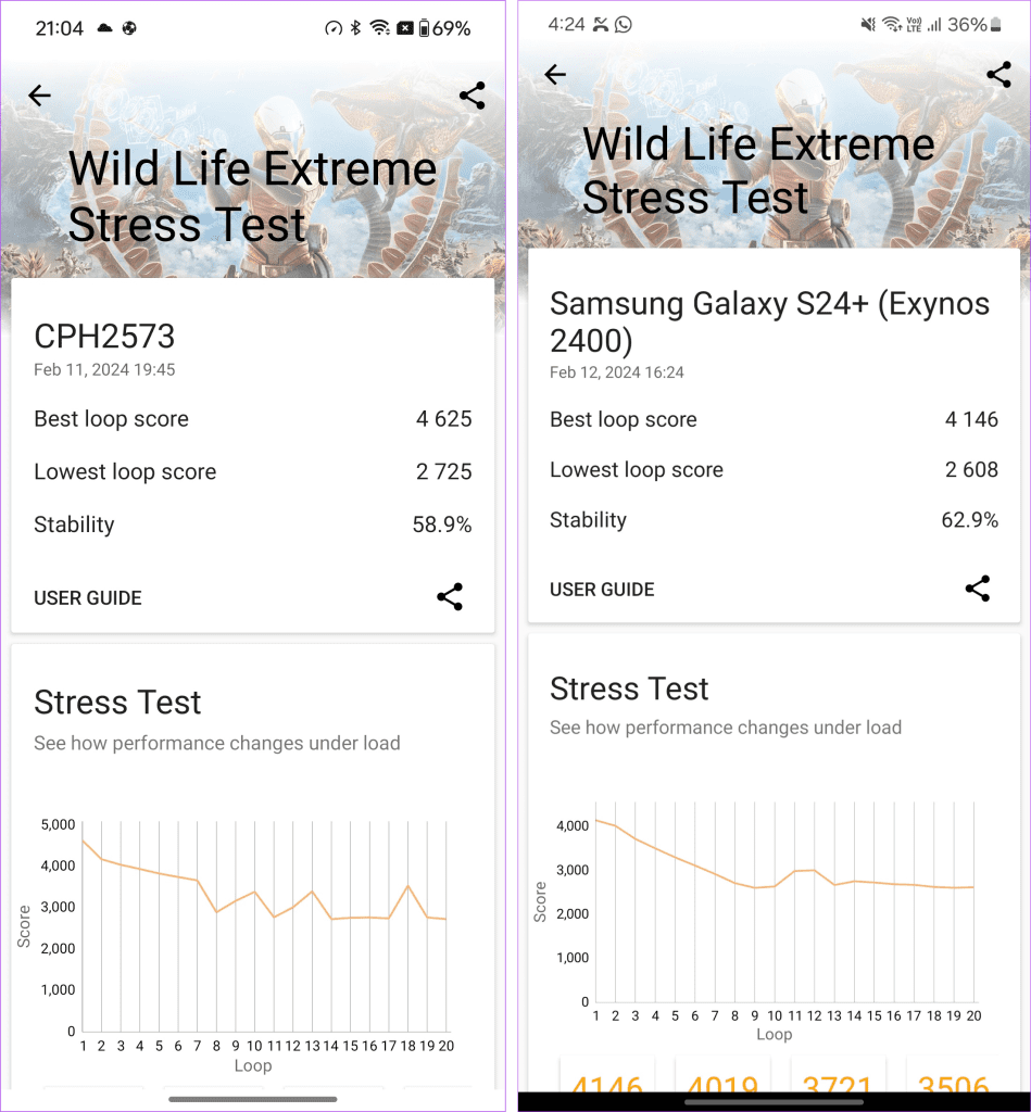 OnePlus 12 vs S24 Plus Wild Life Extreme side