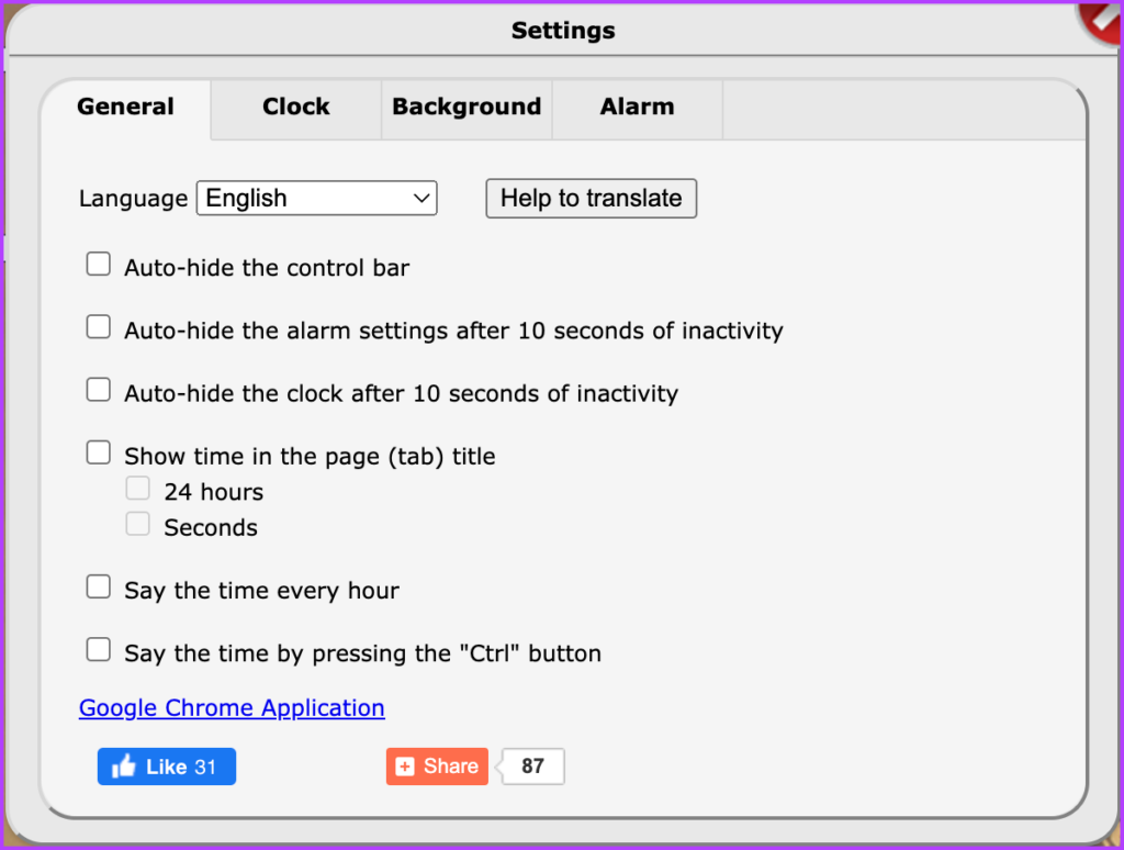 Manage Settings for free online alarm clock